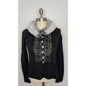 April Cornell Sz Small Cardigan Sweater Faux Fur Crochet Cottage Core Fairy